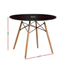 Dining Table 4 Seater Round Replica DSW cafe Kitchen Timber Black 90cm