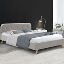 Double Full Size Bed Frame Base Mattress Fabric Wooden Beige POLA