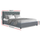 Double Size Fabric Bed Frame  Headboard - Grey