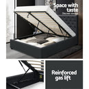 Double Full Size Gas Lift Bed Frame Charcoal Fabric Base With Storage Mattress