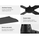 Devanti 52 inch 1300mm Ceiling Fan Wall Control 4 Wooden Blades Cooling Fans Black