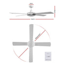 Devanti 52 inch 1300mm Ceiling Fan Wall Control 4 Wooden Blades Cooling Fans White
