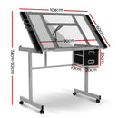 Drawing Desk Drafting Table Craft Adjustable Glass Art Tilt Drawers Grey