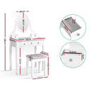 Dressing Table Stool Set Mirror Drawers Makeup Cabinet Storage Desk White