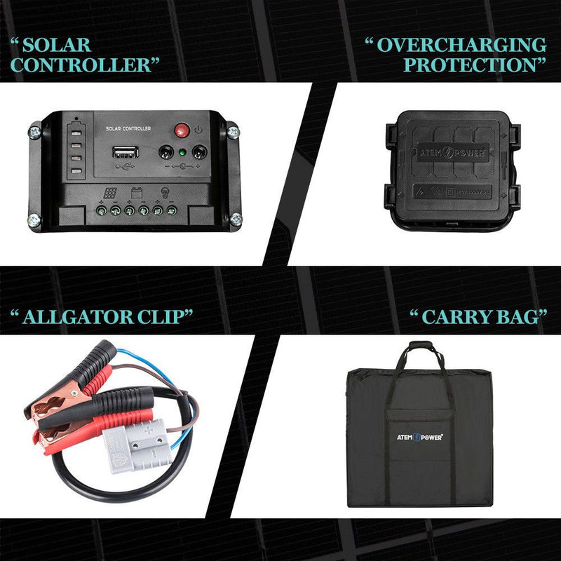 12V 200W Folding Solar Panel Kit Mono Caravan Boat Camping charging ATEM POWER