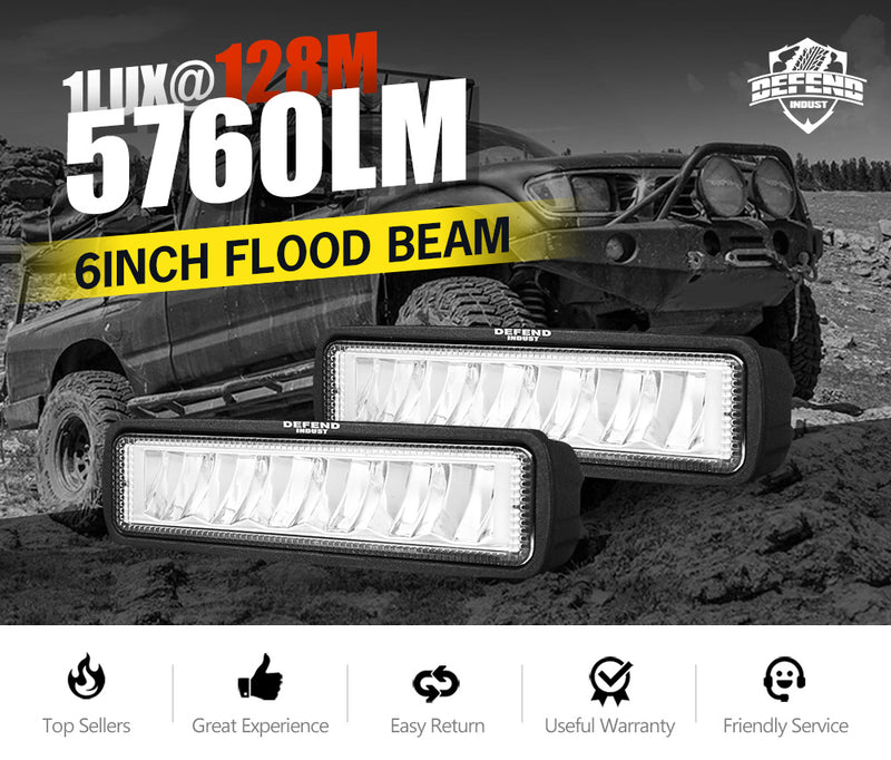 DEFEND Pair 6 inch CREE FLOOD LED Work Light Bar Reverse Driving Lights 4WD