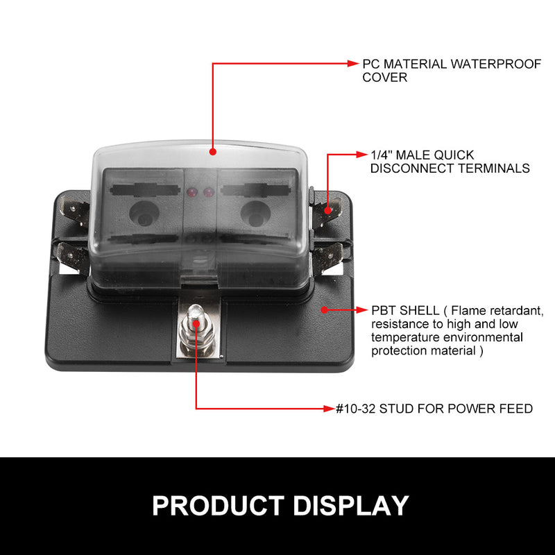 4 Way Blade Fuse Block Holder W/Led Indicator 12V 24V Car Marine
