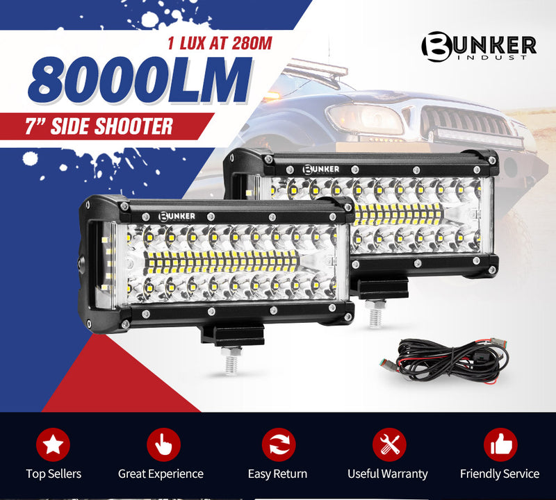 2x 7inch CREE LED Light Bar Side Shooter Pods Combo Beam Work Driving 4WD OffRoad