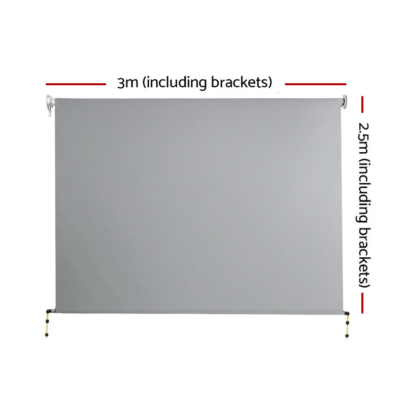 3m x 2.5m Retractable Straight Drop Roll Down Awning - Grey