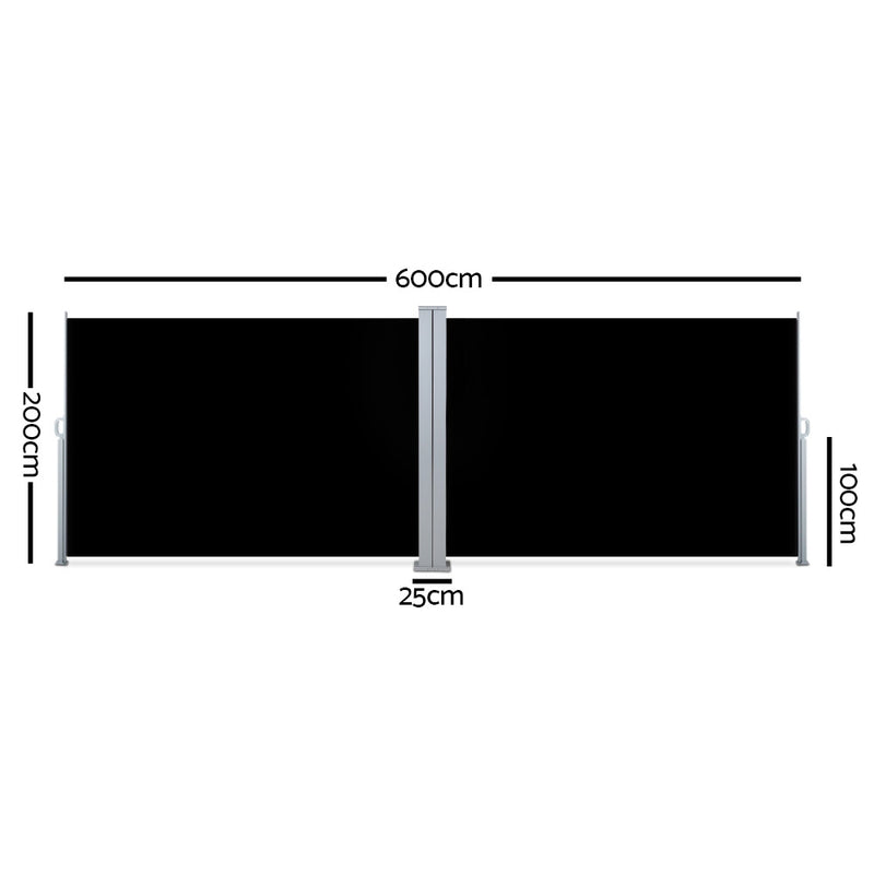 2X6M Retractable Side Awning Garden Patio Shade Screen Panel Black