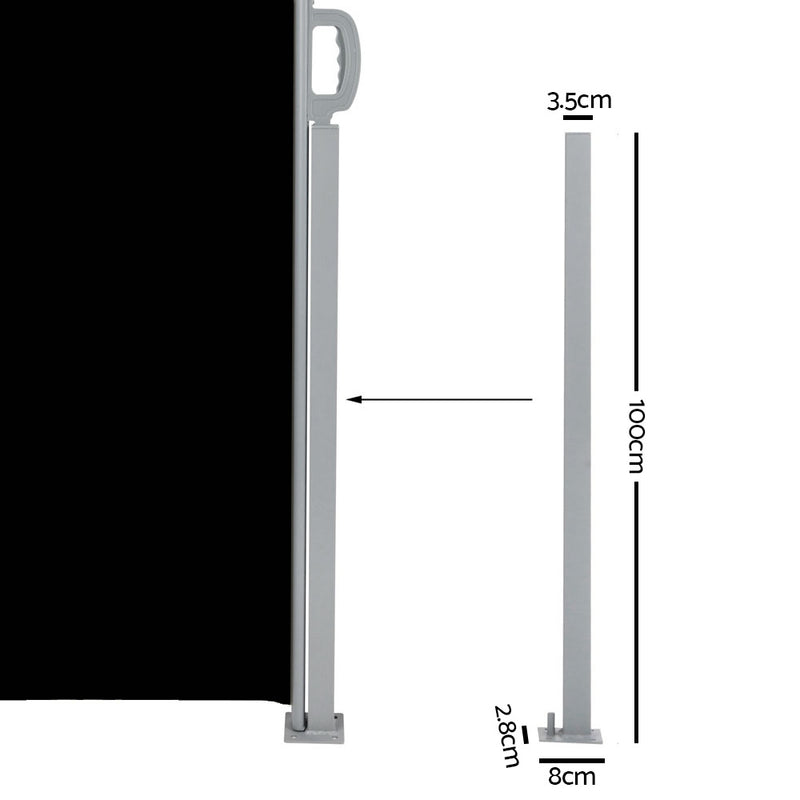 2X6M Retractable Side Awning Garden Patio Shade Screen Panel Black