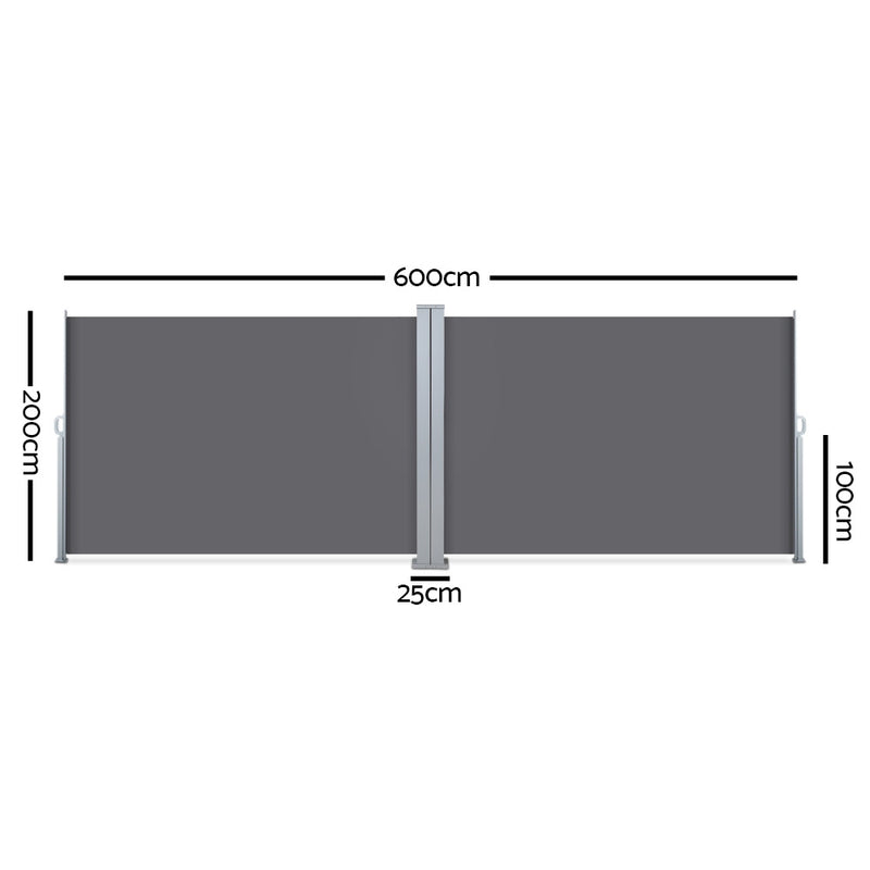 2X6M Retractable Side Awning Garden Patio Shade Screen Panel Grey