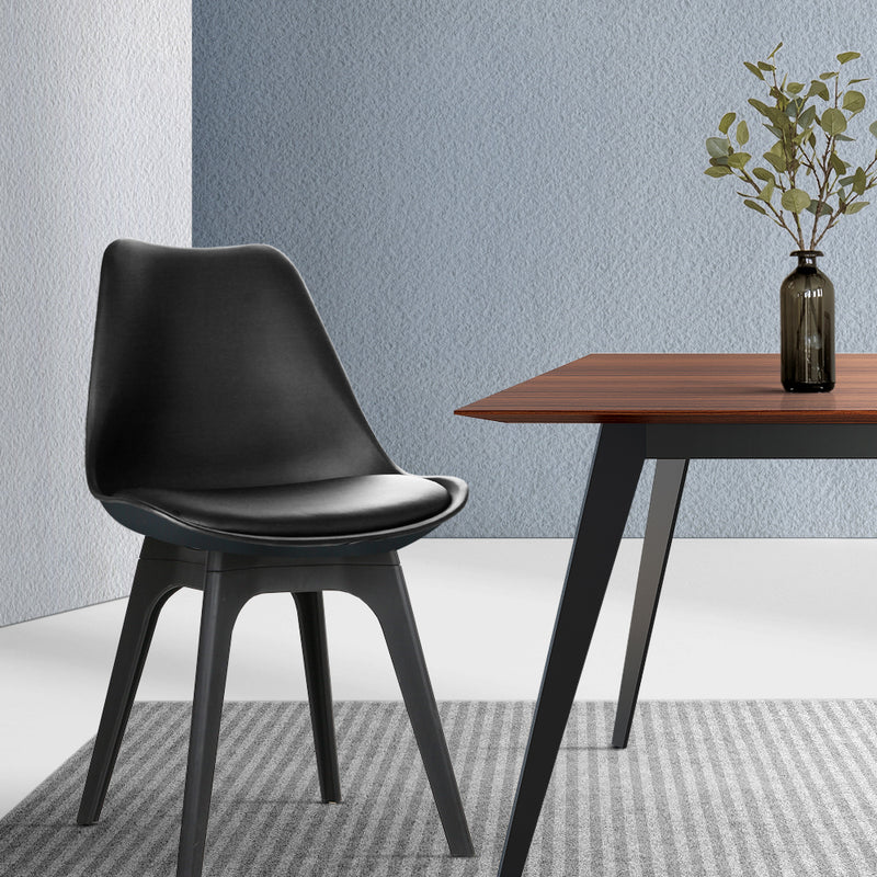 Set of 4 Retro Padded Dining Chair - Black