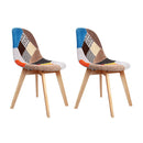 Set of 2 Retro Beech Fabric Dining Chair - Multi Colour