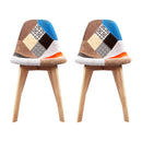 Set of 2 Retro Beech Fabric Dining Chair - Multi Colour
