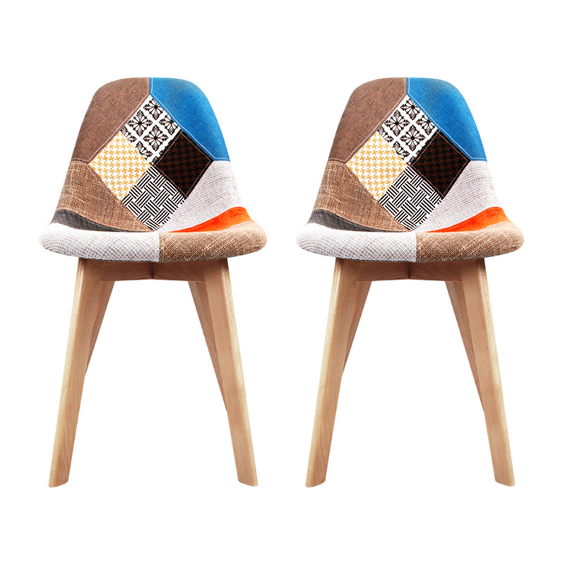 Set of 2 Retro Beech Fabric Dining Chair - Multi Colour