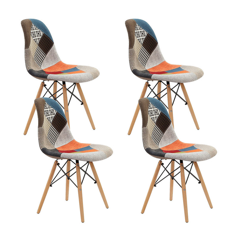 Set of 4 Retro Beech Fabric Dining Chair - Multi Colour