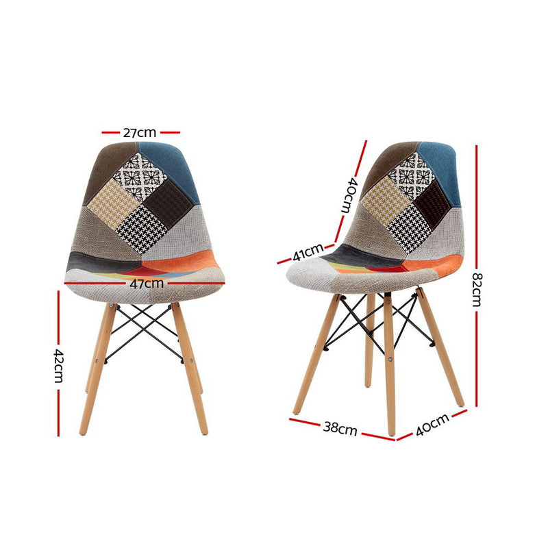 Set of 4 Retro Beech Fabric Dining Chair - Multi Colour