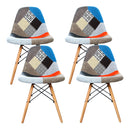 Set of 4 Retro Beech Fabric Dining Chair - Multi Colour