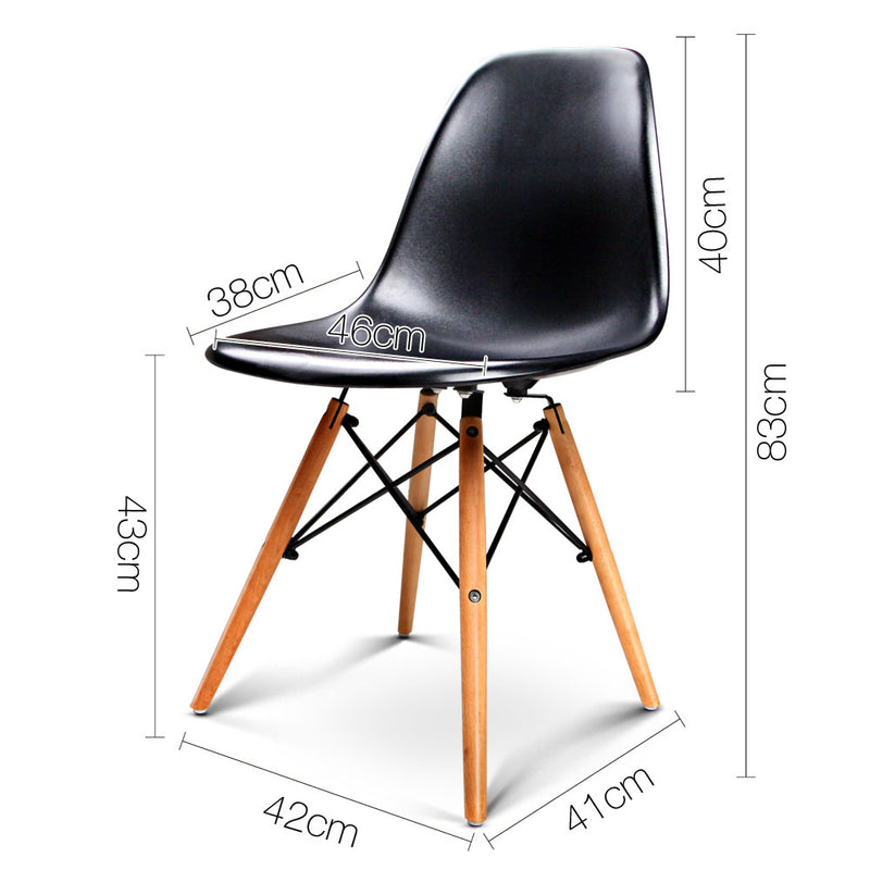 Set of 4 Retro Beech Wood Dining Chair - Black
