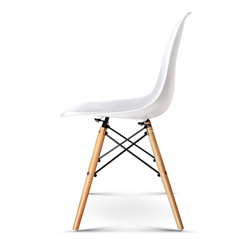 Set of 4 Retro Beech Wood Dining Chair - White