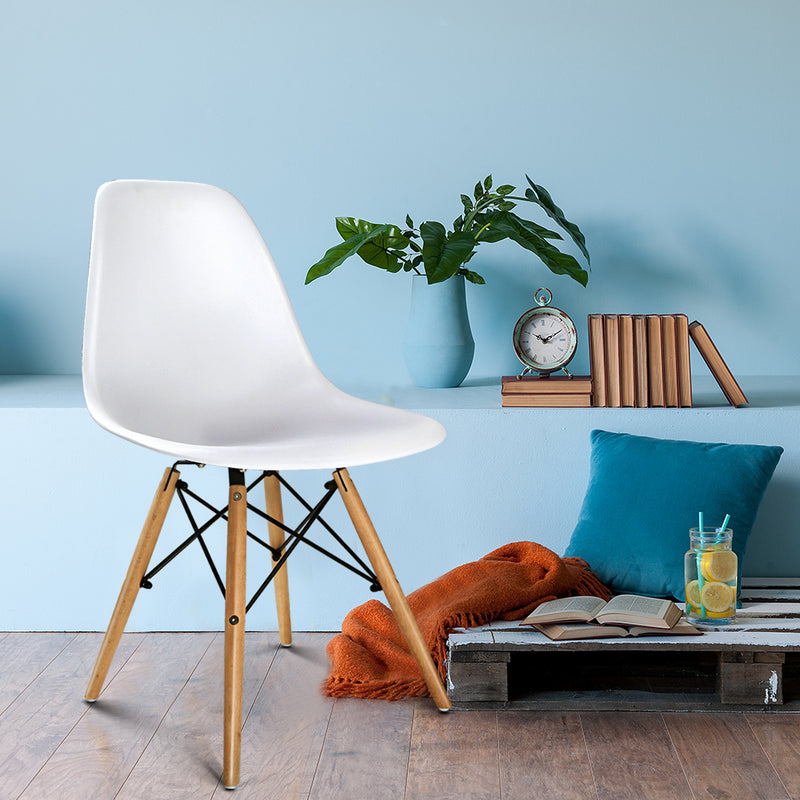 Set of 4 Retro Beech Wood Dining Chair - White