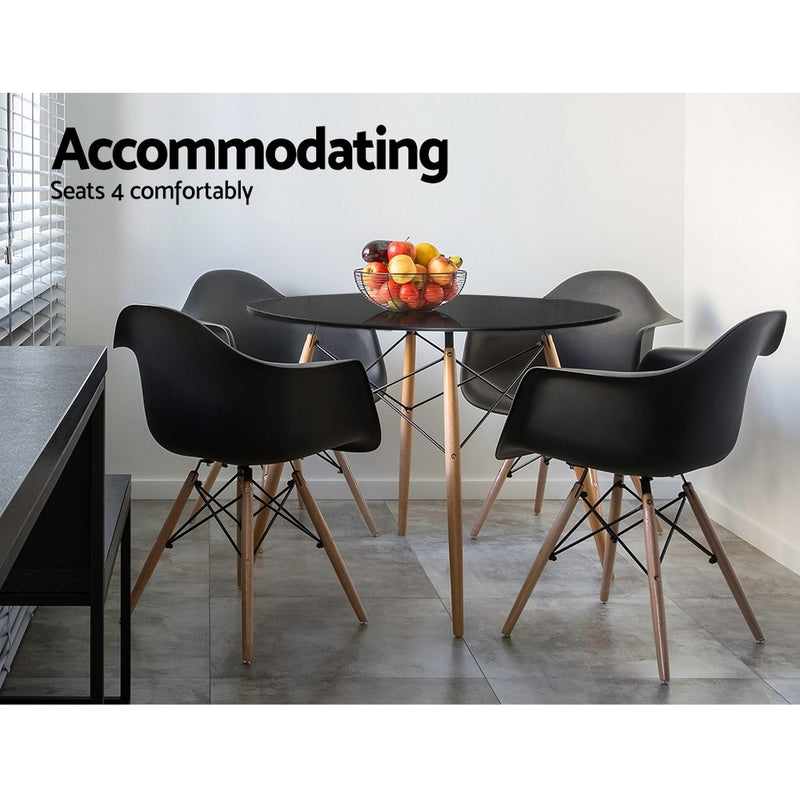 Dining Table 4 Seater Round Replica DSW cafe Kitchen Timber Black 90cm