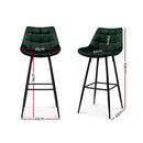 Set of 2 Kitchen Bar Stools Velvet Bar Stool Counter Chairs Metal Barstools Green