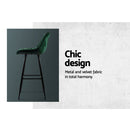 Set of 2 Kitchen Bar Stools Velvet Bar Stool Counter Chairs Metal Barstools Green