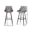 Set of 2 Kitchen Bar Stools Velvet Bar Stool Counter Chairs Metal Barstools Grey
