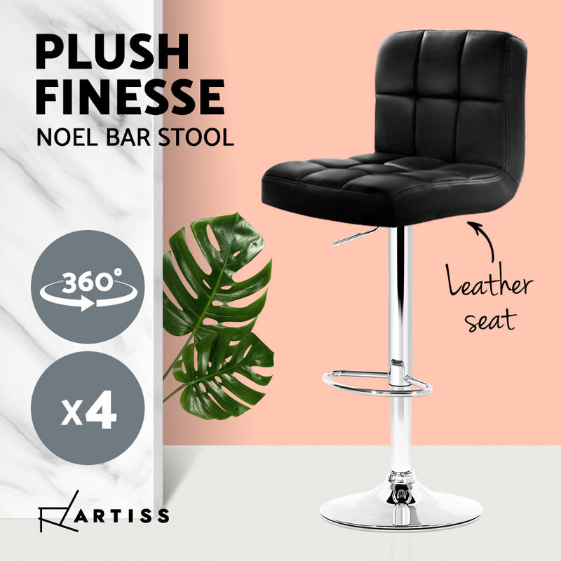 set of 4 Leather Bar Stools NOEL Kitchen Chairs Swivel Bar Stool Gas Lift Black