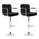 Set of 2 Bar Stools Gas lift Swivel Chairs Kitchen Armrest PU Leather Chrome Black