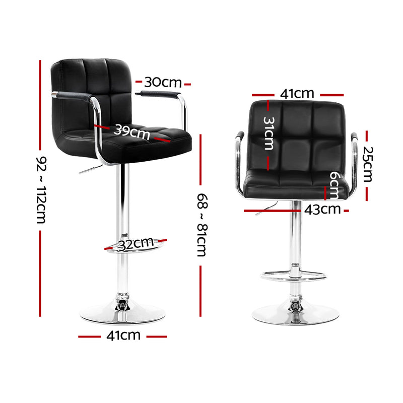 Set of 2 Bar Stools Gas lift Swivel Chairs Kitchen Armrest PU Leather Chrome Black