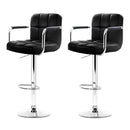 Set of 2 Bar Stools Gas lift Swivel Chairs Kitchen Armrest PU Leather Chrome Black