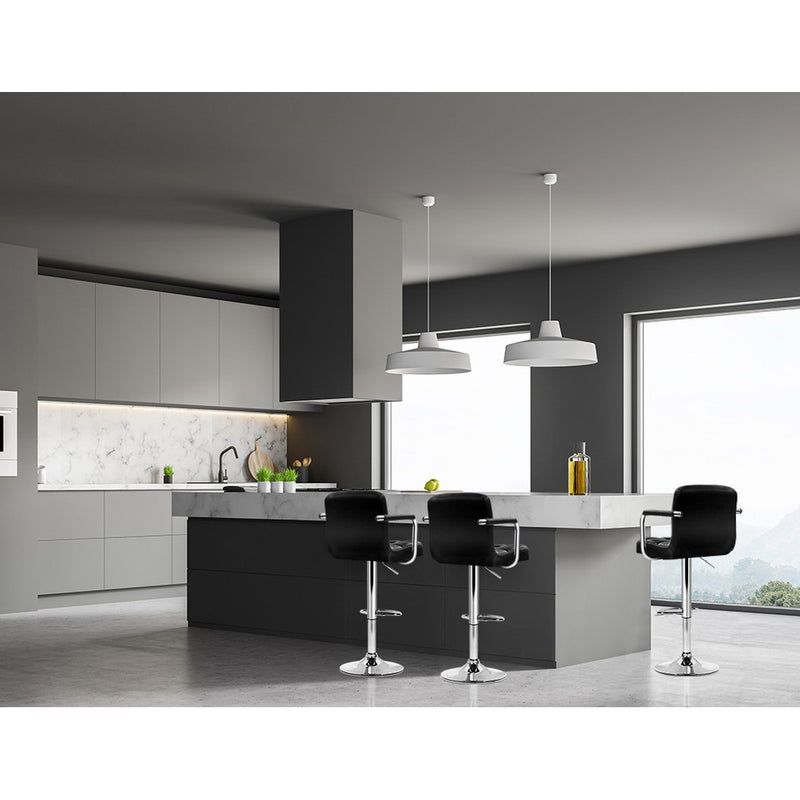 Set of 2 Bar Stools Gas lift Swivel Chairs Kitchen Armrest PU Leather Chrome Black