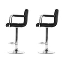 Set of 2 Bar Stools Gas lift Swivel Chairs Kitchen Armrest PU Leather Chrome Black
