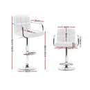 Set of 2 Bar Stools Gas lift Swivel Chairs Kitchen Armrest PU Leather Chrome White