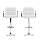 Set of 2 Bar Stools Gas lift Swivel Chairs Kitchen Armrest PU Leather Chrome White