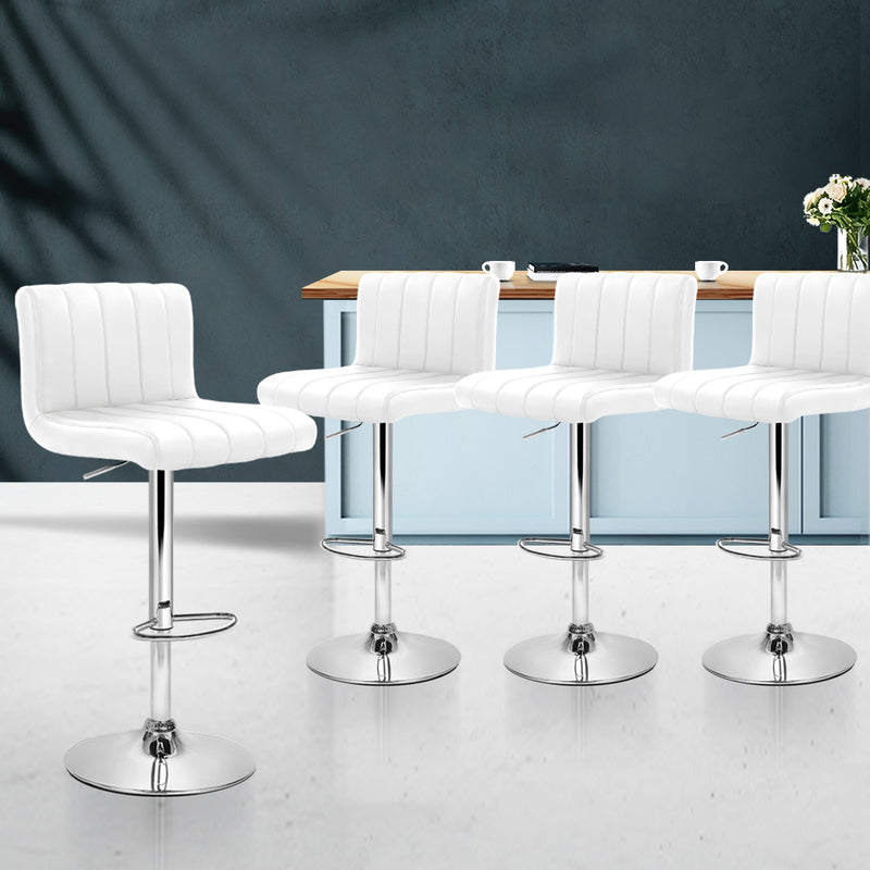 Set of 4 PU Leather Bar Stools Kitchen Chairs Bar Stool White Gas Lift Swivel