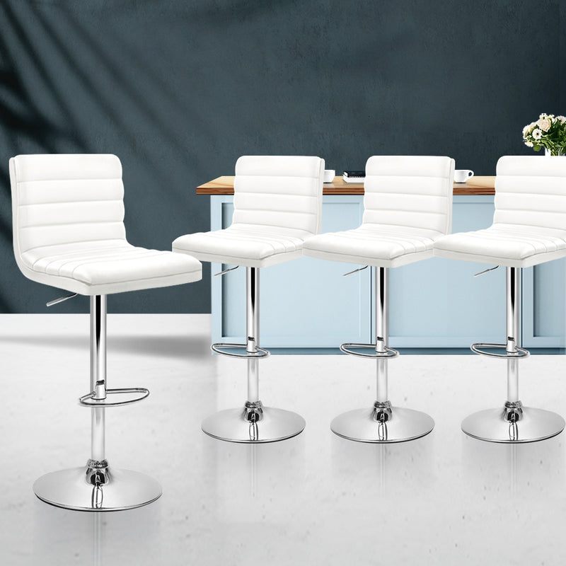 Set of 4 PU Leather Bar Stools ARNE Swivel Bar Stool Kitchen Chairs White Gas Lift