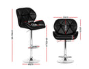Sett of 2 Bar Stools Gas Lift Kitchen Swivel Chairs PU Leather Chrome Black