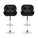 Sett of 2 Bar Stools Gas Lift Kitchen Swivel Chairs PU Leather Chrome Black