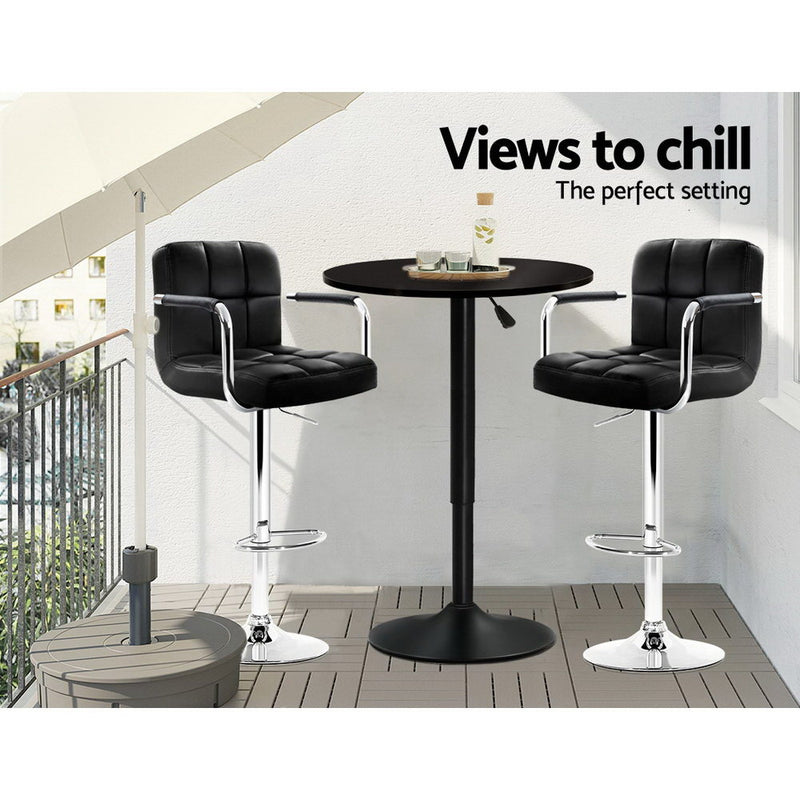 Adjustable Bar Table Gas Lift Wood Metal Black