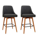 Set of 2 Wooden Bar Stools Swivel Bar Stool Kitchen Cafe Fabric Charcoal