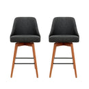 Set of 2 Wooden Bar Stools Swivel Bar Stool Kitchen Cafe Fabric Charcoal