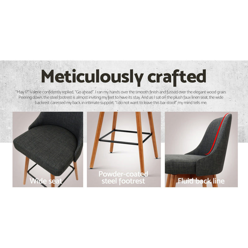 Set of 2 Wooden Bar Stools Swivel Bar Stool Kitchen Cafe Fabric Charcoal