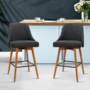 Set of 2 Wooden Bar Stools Swivel Bar Stool Kitchen Cafe Fabric Charcoal