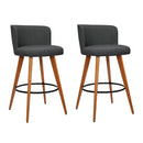 Set of 2 Wooden Bar Stools Modern Bar Stool Kitchen Fabric Charcoal