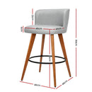 Set of 2 Wooden Bar Stools Modern Bar Stool Kitchen Fabric Light Grey