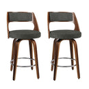 Set of 2 Wooden Swivel Bar Stools Kitchen Counter Barstool Charcoal Fabric